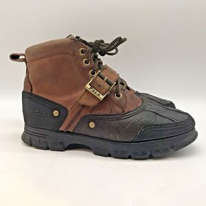 Polo Ralph Lauren Tyrek Boots Men's 7D Brown Black Leather Lace Up Buckle Shoes